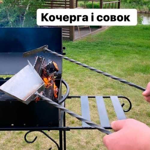 Мангал на 9, 12 шампурів (3, 4 мм) на розбірній підставці дровниці