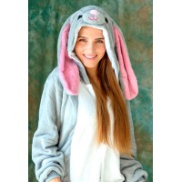 Пижама кигуруми Кролик ушастый серый зайчик заяц для детей и взрослых