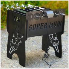 Мангал розбірний з гравіюванням (на 6-12 шампурів) з вбудованою автоматичною шашличницею та мотором.