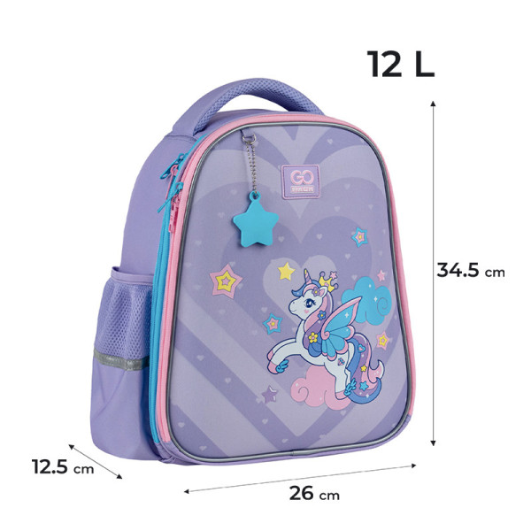 Рюкзак для школи напівкаркасний GoPack Cute Pony GO25-165S-1 фіолетовий   подарунок олівці на 12 кольорів і ланчбокс з наповненням