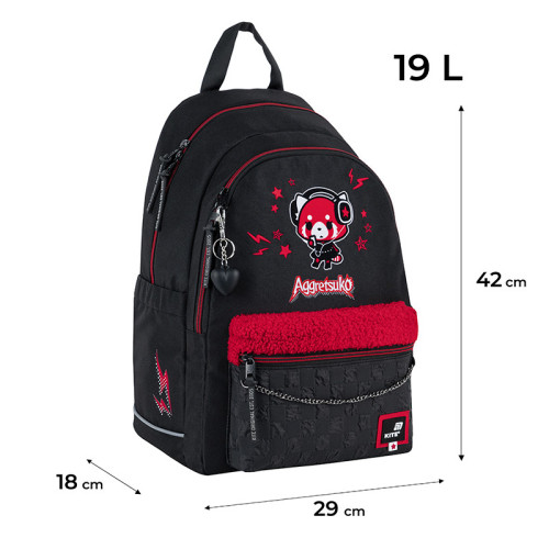 Рюкзак шкільний Kite Aggretsuko AR25-2575M  подарунок пляшка  42x29x18  чорний