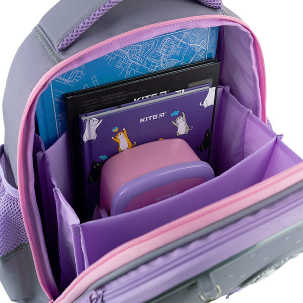 Рюкзак для школи напівкаркасний GoPack Cute Kitty GO26-165S-3 подарунок олівці на 24 кольори і ланчбокс Kite з наповненням