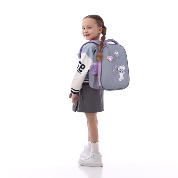 Рюкзак для школи напівкаркасний GoPack Cute Kitty GO26-165S-3 подарунок олівці на 24 кольори і ланчбокс Kite з наповненням