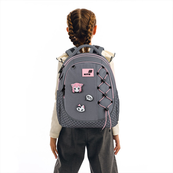 Рюкзак шкільний Kite Education Meow K26-700M-3  подарунок пляшка, фарби та олівці  (на зріст дитини 130-145 см)