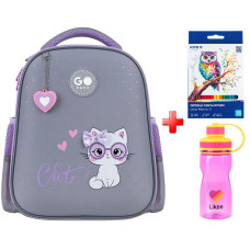 Рюкзак шкільний напівкаркасний GoPack Cute Kitty GO26-165S-3 подарунок олівці та пляшка KITE (на зріст дитини 115 — 130 см)