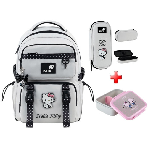 Шкільний рюкзак Kite Hello Kitty HK26-1022M  подарунок ланчбокс та пенал  зовнішні габарити 39x28x12,5