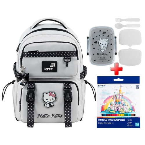 Шкільний рюкзак Kite Hello Kitty HK26-1022M  подарунок ланчбокс та олівці  зовнішні габарити 39x28x12,5