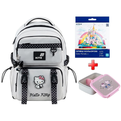 Шкільний рюкзак Kite Hello Kitty HK26-1022M  подарунок олівці та ланчбокс  зовнішні габарити 39x28x12,5