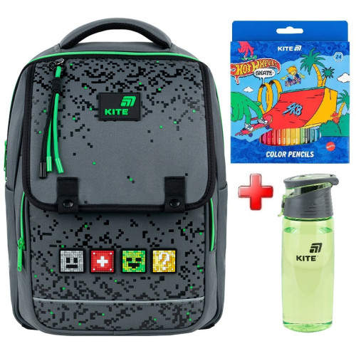 Рюкзак шкільний Kite Education Pixel K26-772M-2  подарунок пляшка та олівці  (на зріст дитини 130-145 см)