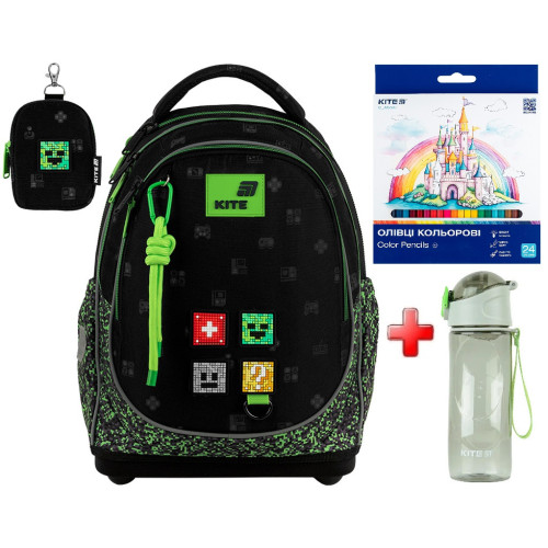 Рюкзак шкільний Kite Education Pixel K26-724S-4  подарунок пляшка та олівці  (на зріст дитини 115-130 см)