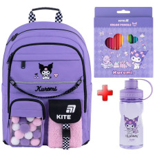 Рюкзак шкільний Kite Education Kuromi HK26-584M  подарунок пляшка та олівці  (на зріст дитини 130-145 см)