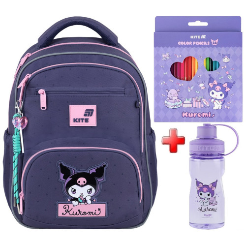 Рюкзак шкільний Kite Education Kuromi HK26-773M  подарунок пляшка та олівці  (на зріст дитини 130-145 см)