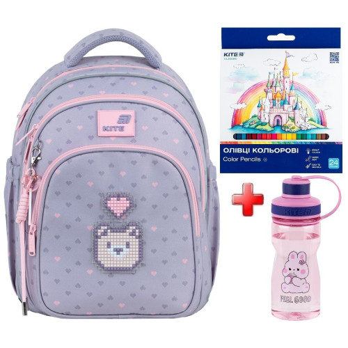 Рюкзак шкільний Kite Education Pixel Love K26-763S-1  подарунок пляшка та олівці  (на зріст дитини 115-130 см)