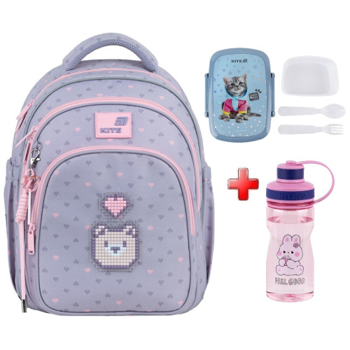 Рюкзак шкільний Kite Education Pixel Love K26-763S-1  подарунок пляшка та ланчбокс  (на зріст дитини 115-130 см)