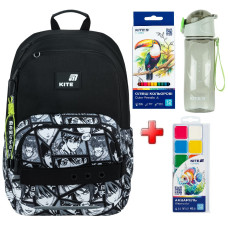 Рюкзак шкільний Kite Education Anime Boy K26-585M-5  подарунок пляшка, фарби та олівці  (на зріст дитини 130-145 см)