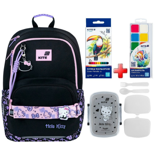 Шкільний рюкзак Kite Hello Kitty HK26-585M  подарунок ланчбокс, фарби та олівці  зовнішні габарити 40x29x14