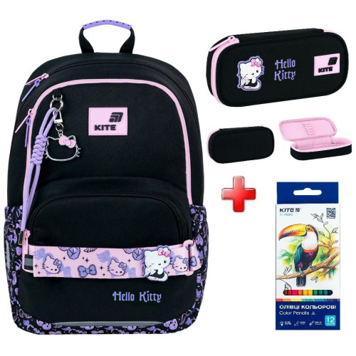 Шкільний рюкзак Kite Hello Kitty HK26-585M  подарунок пенал та олівці  зовнішні габарити 40x29x14