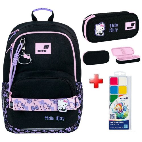 Шкільний рюкзак Kite Hello Kitty HK26-585M  подарунок пенал та фарби зовнішні габарити 40x29x14
