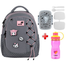 Рюкзак шкільний Kite Education Meow K26-700M-3  подарунок ланчбокс та пляшка  (на зріст дитини 130-145 см)