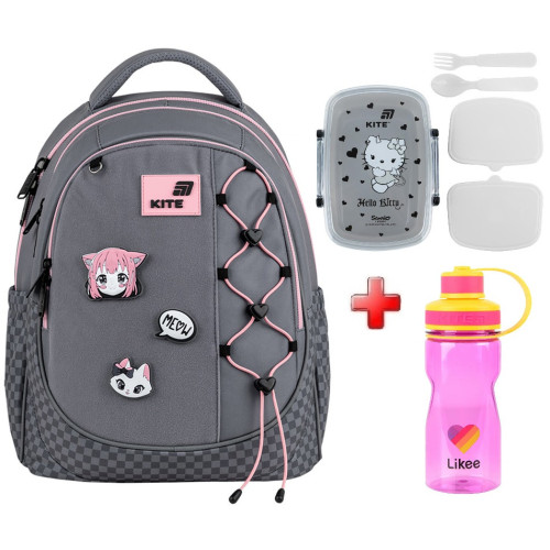 Рюкзак шкільний Kite Education Meow K26-700M-3  подарунок ланчбокс та пляшка  (на зріст дитини 130-145 см)