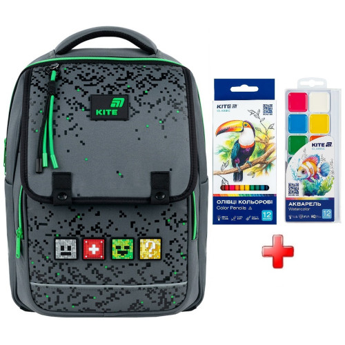 Рюкзак шкільний Kite Education Pixel K26-772M-2  подарунок фарби та олівці  (на зріст дитини 130-145 см)