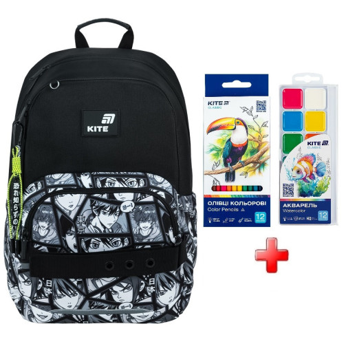 Рюкзак шкільний Kite Education Anime Boy K26-585M-5  подарунок фарби та олівці  (на зріст дитини 130-145 см)