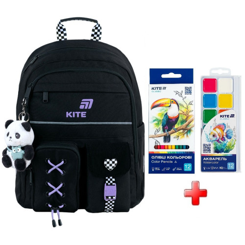 Рюкзак шкільний Kite Education Panda Love K26-584M-2  подарунок фарби та олівці  (на зріст дитини 130-145 см)