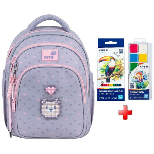 Рюкзак шкільний Kite Education Pixel Love K26-763S-1  подарунок фарби та олівці  (на зріст дитини 115-130 см)