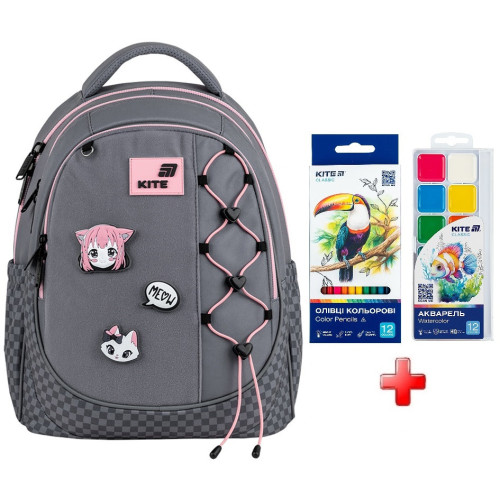 Рюкзак шкільний Kite Education Meow K26-700M-3  подарунок фарби та олівці  (на зріст дитини 130-145 см)